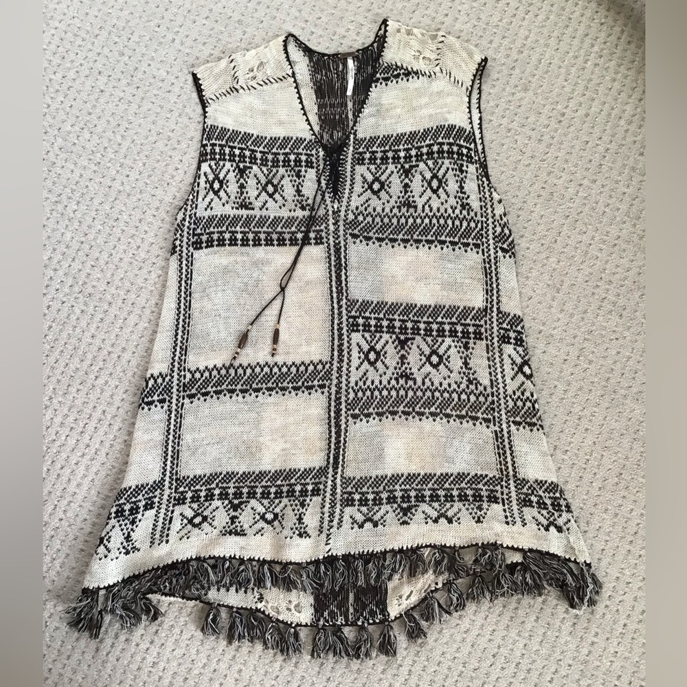 Free People Black & Cream Knit Tunic Vest